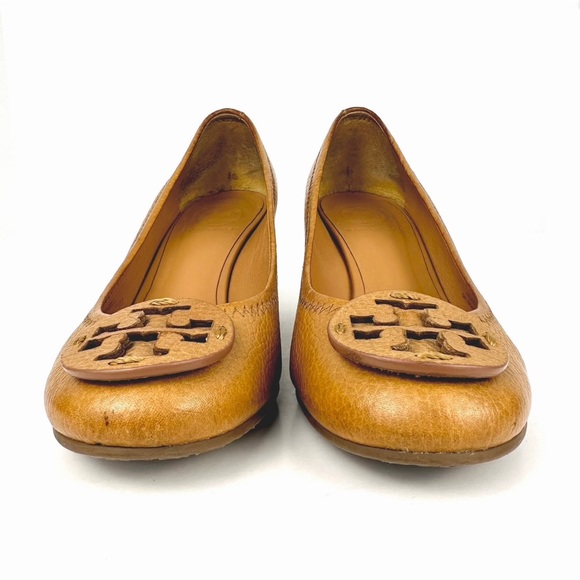 Tory Burch Sally Tumbled Leather Wedge Pump Royal Tan Brown Size 7.5 - Picture 4 of 13